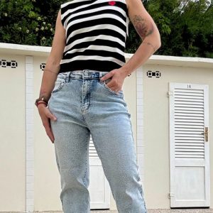 JEANS CHIARO MOM BRILLANTINI