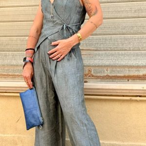 COMPLETO CON GILET INCROCIATO E PANTALONE PALAZZO