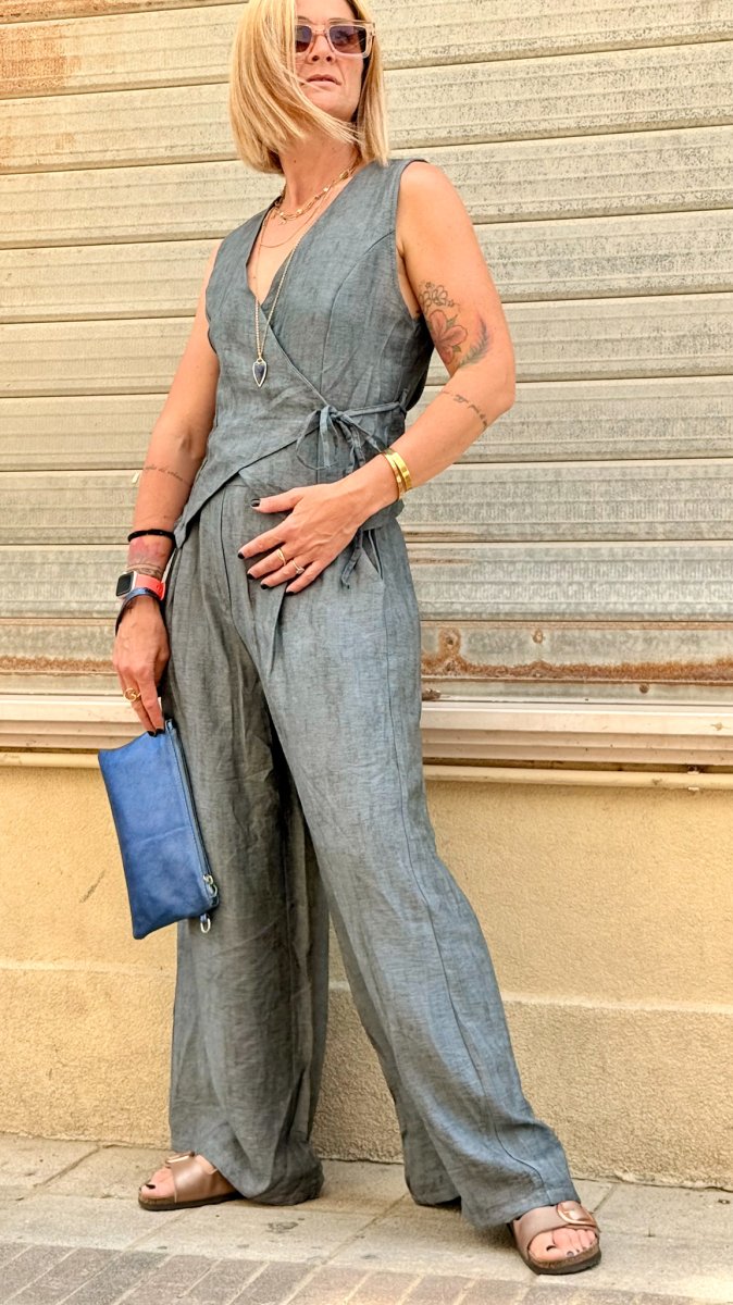 COMPLETO CON GILET INCROCIATO E PANTALONE PALAZZO - immagine 2