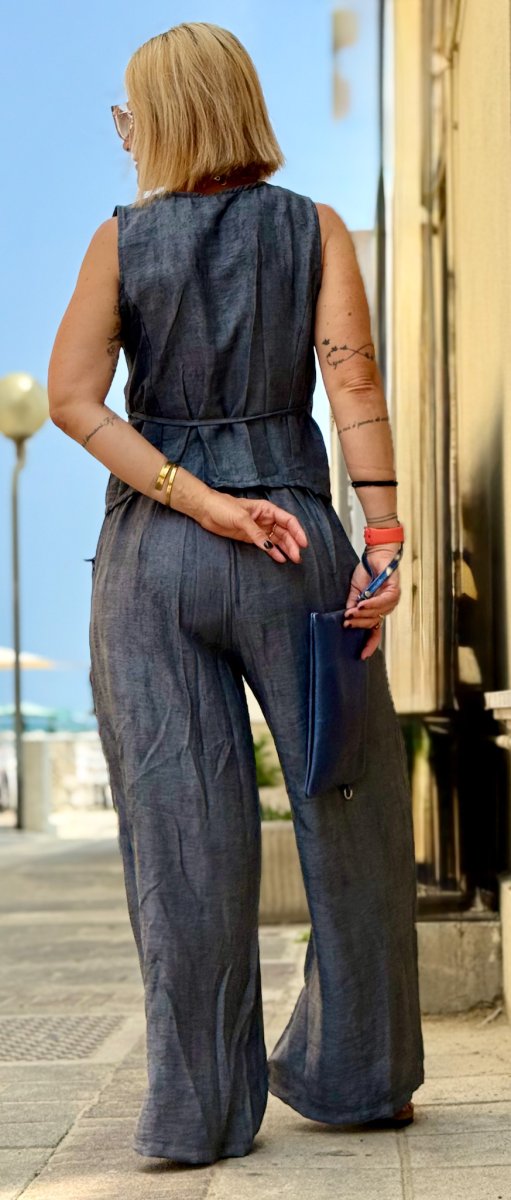 COMPLETO CON GILET INCROCIATO E PANTALONE PALAZZO - immagine 4