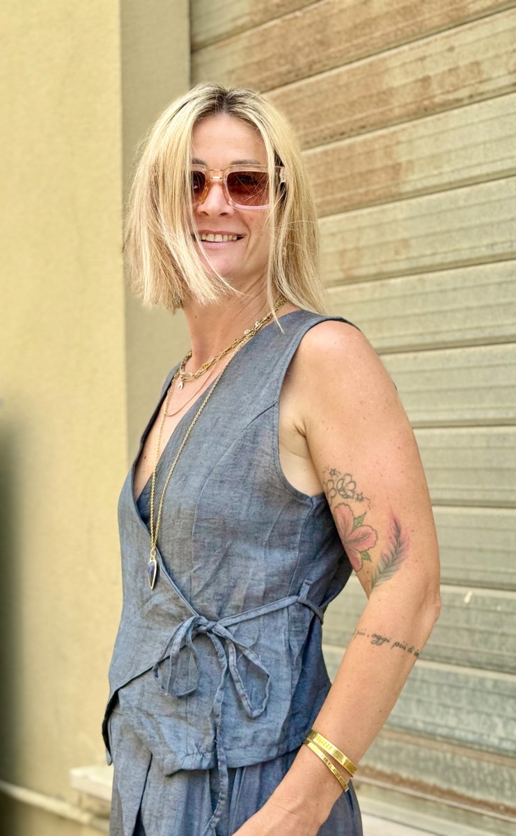 COMPLETO CON GILET INCROCIATO E PANTALONE PALAZZO - immagine 5