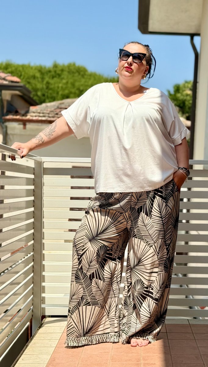 Pantalone in Fantasia con Elastico in Vita e Frangie sul Fondo. - immagine 2