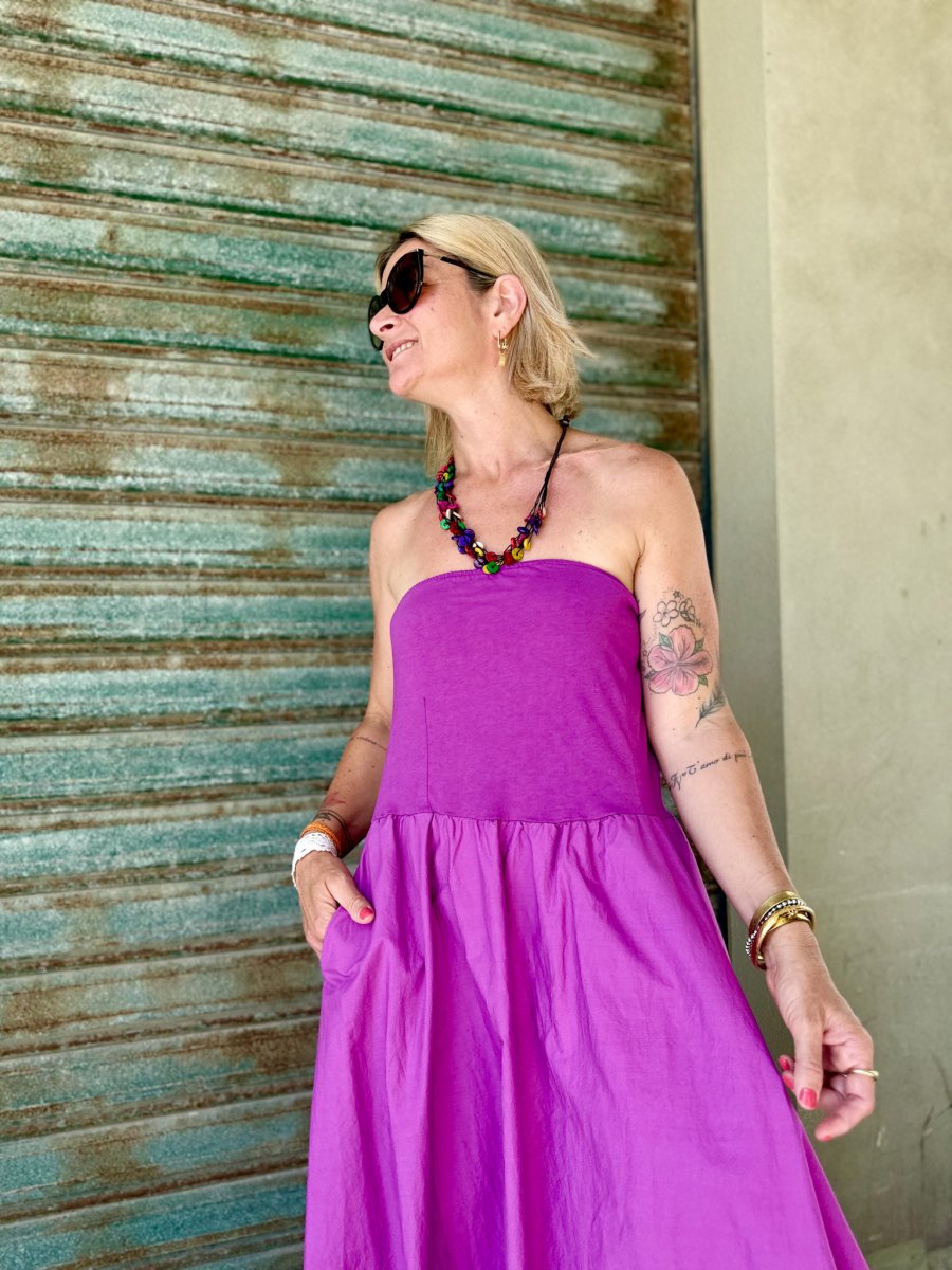 ABITO LUNGO SENZA SPALLINE CON TASCHE IN COTONE - immagine 4