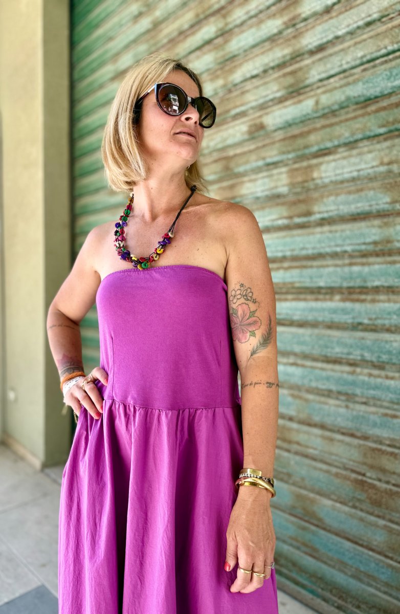 ABITO LUNGO SENZA SPALLINE CON TASCHE IN COTONE