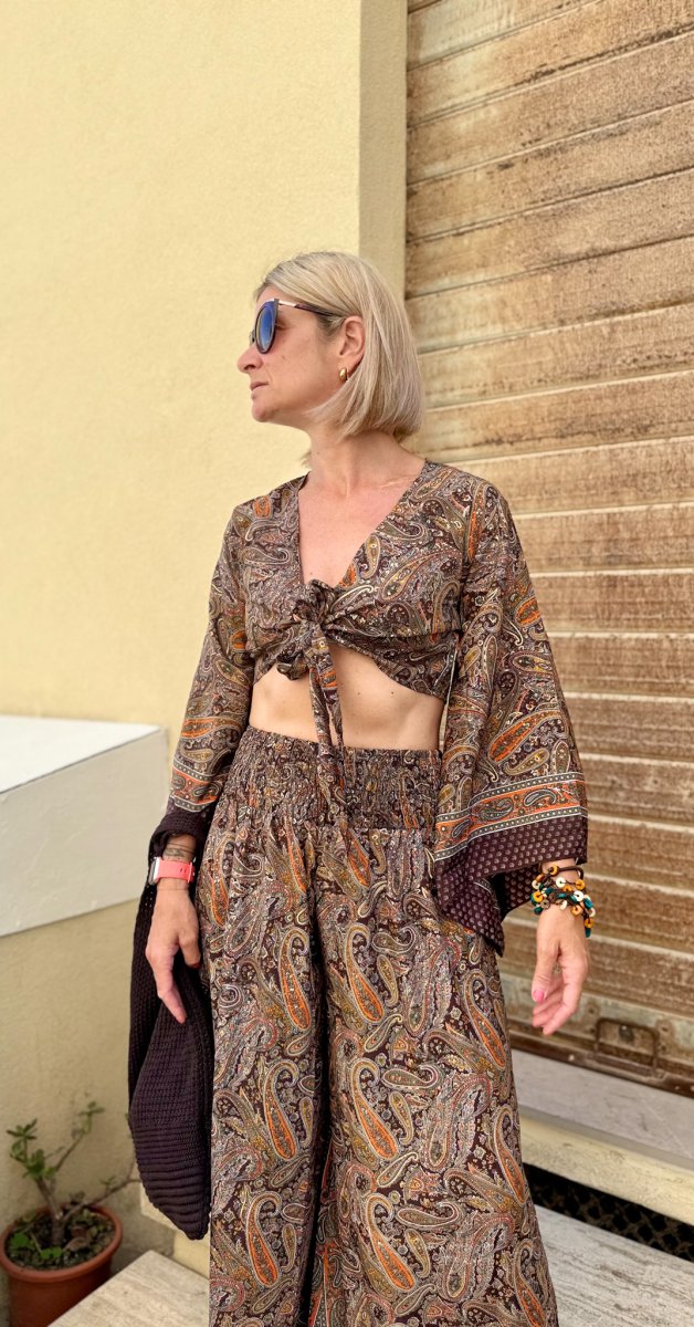 COMPLETO TOP E PANTALONE SETA INDIANA