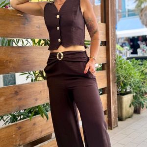 COMPLETO GILET E PANTALONE PALAZZO CON GIOIELLO
