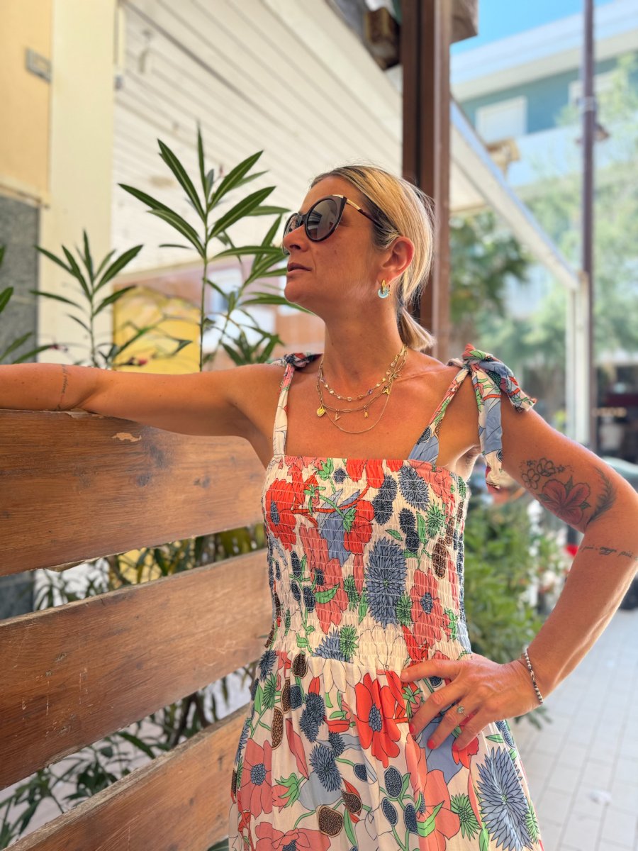 ABITO LUNGO CORPETTO ELASTICIZZATO SPALLINE FIOCCO - immagine 4