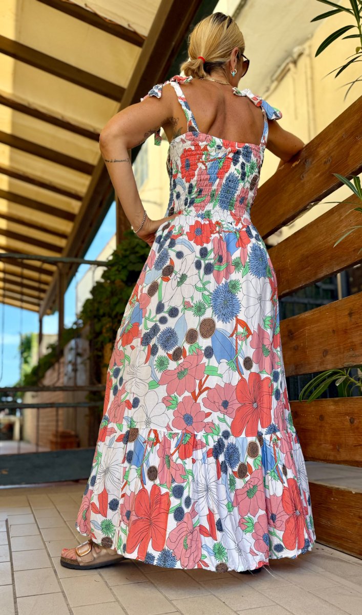 ABITO LUNGO CORPETTO ELASTICIZZATO SPALLINE FIOCCO - immagine 3