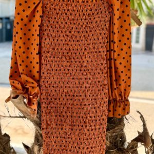 ABITO MIDI CON MANICA LUNGA E FRAPPA ELASTICIZZATO