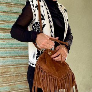 BORSA SECCHIELLO SCAMOSCIATA CON FRANGE