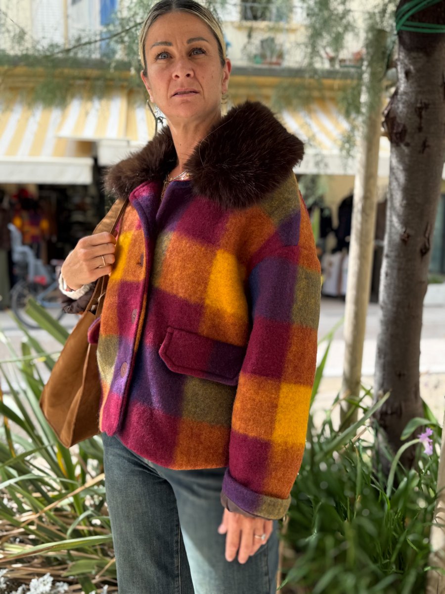 CAPPOTTO IN LANA CON COLLO IN ECO PELLICCIA