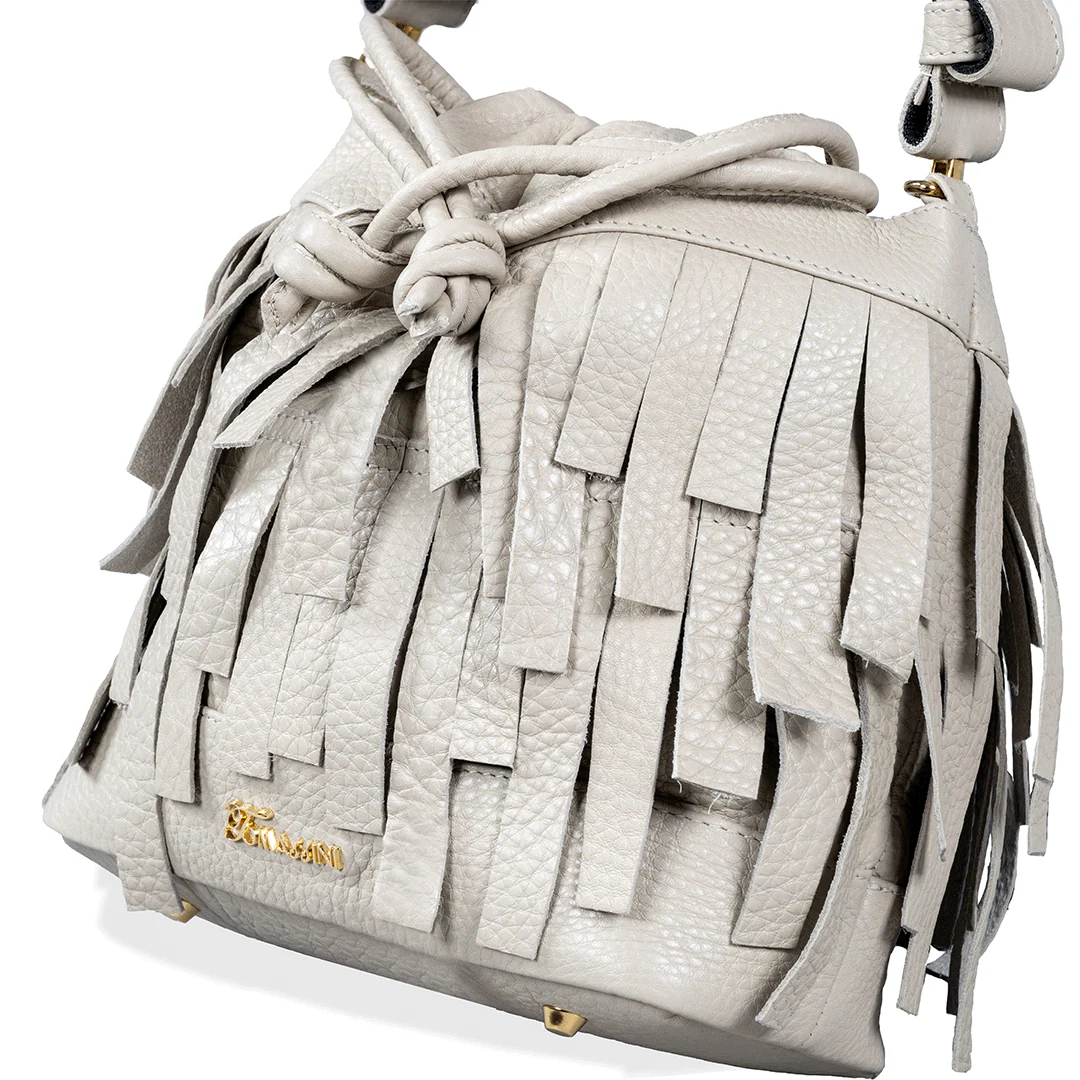 Secchiello in pelle GIORGINA FRANGE Gesso - immagine 5