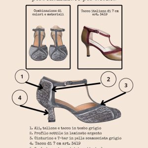 Décolleté T-bar Bianca tanghera con tacco 70mm in velluto grigio – modello personalizzato per Rosita