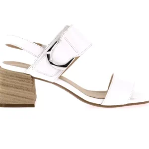 GRUNLAND SANDALO DONNA PELLE VERNICE BIANCO TACCO MEDIO