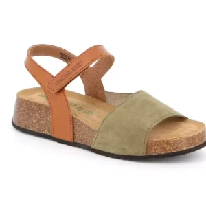 GRUNLAND SANDALO SPORTIVO DONNA PELLE BICOLOR OLIVA CUOIO