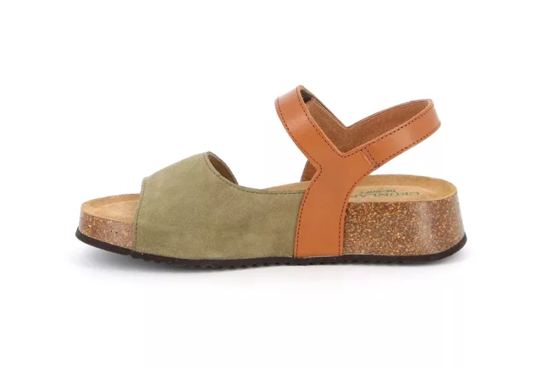 GRUNLAND SANDALO SPORTIVO DONNA PELLE BICOLOR OLIVA CUOIO - immagine 3