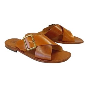 Sandali ciabatta da uomo cuoio con fibbia Daniel