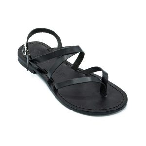 Sandali da donna in cuoio nero Mata