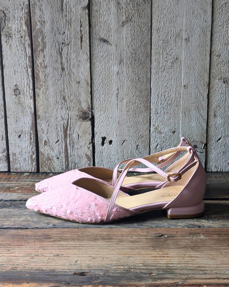 Ballerina a punta Vale in nappa e tessuto di paillettes rosa cipria - immagine 5