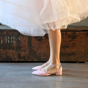 Ballerina a punta Vale in nappa e tessuto di paillettes rosa cipria