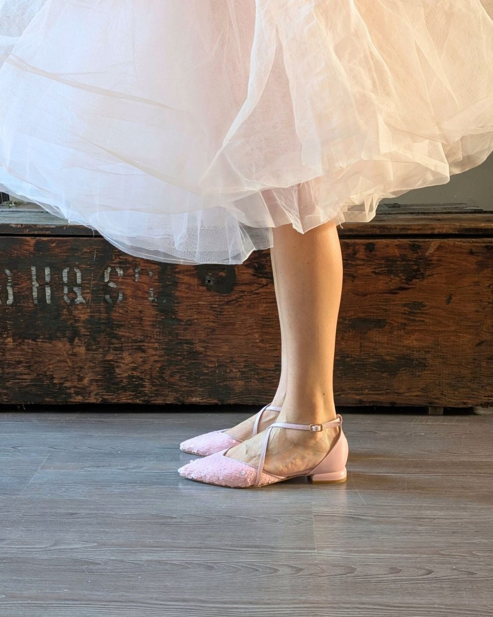 Ballerina a punta Vale in nappa e tessuto di paillettes rosa cipria