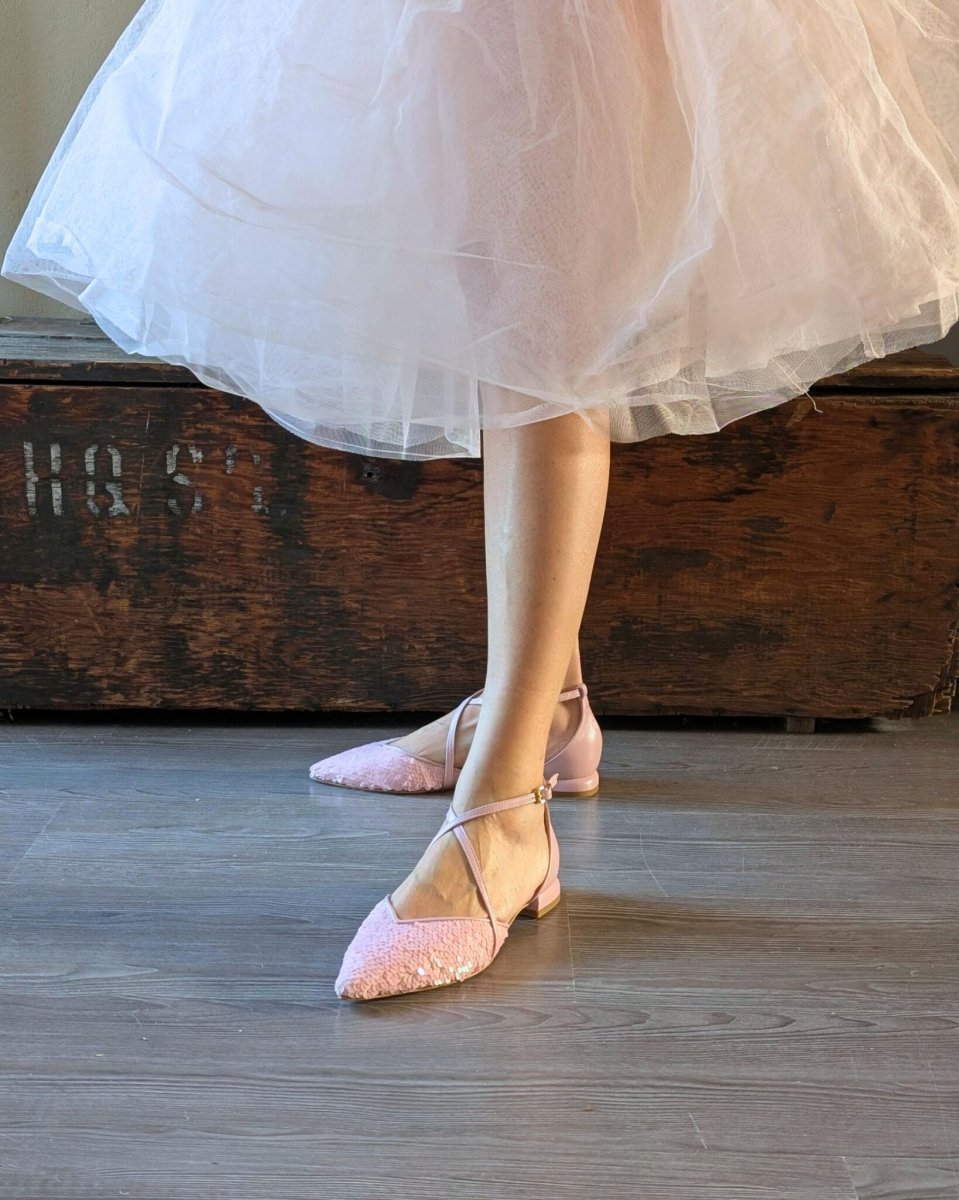 Ballerina a punta Vale in nappa e tessuto di paillettes rosa cipria - immagine 6