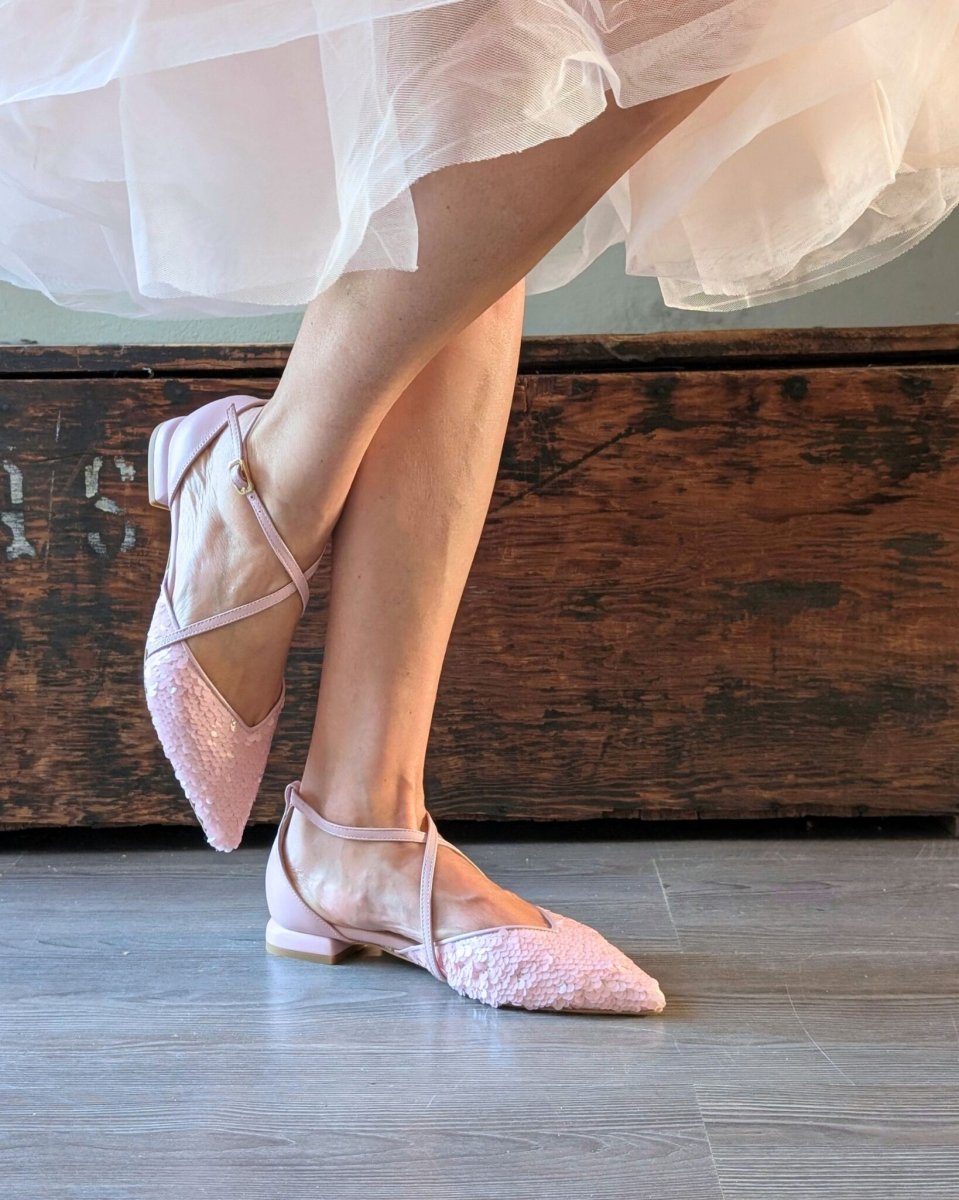 Ballerina a punta Vale in nappa e tessuto di paillettes rosa cipria - immagine 4