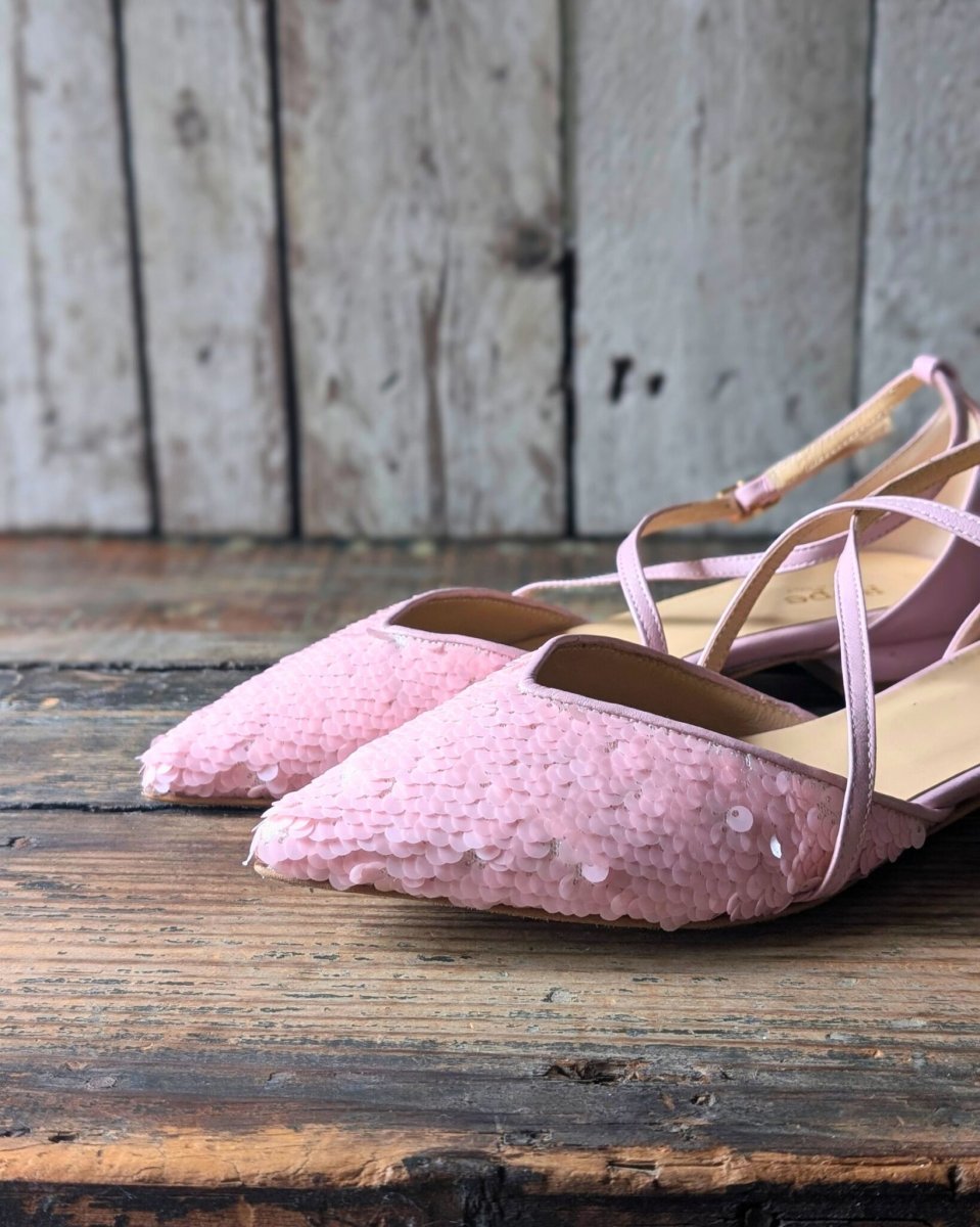 Ballerina a punta Vale in nappa e tessuto di paillettes rosa cipria - immagine 3