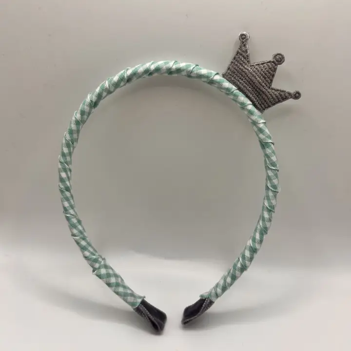 Cerchietto principessa a quadretti vichy con corona - immagine 3