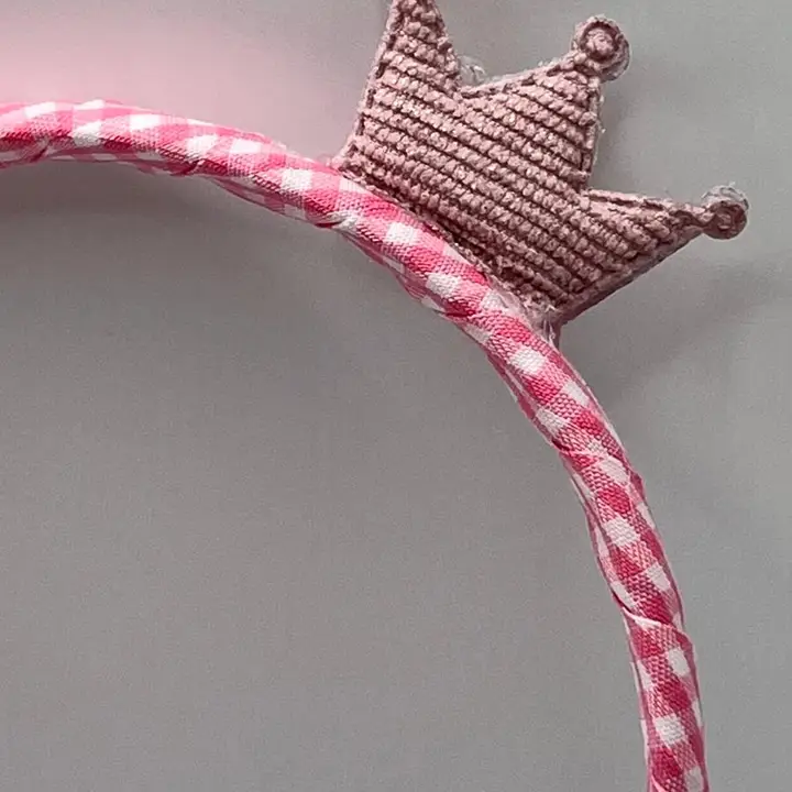 Cerchietto principessa a quadretti vichy con corona - immagine 4