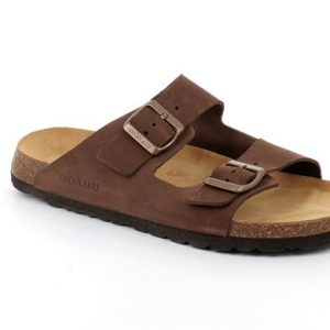 GRUNLAND CIABATTA UOMO DUE FASCE MARRONE/NERO/TAUPE