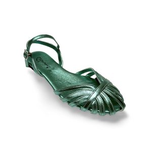 Ballerine con cinturino in pelle verde Dais