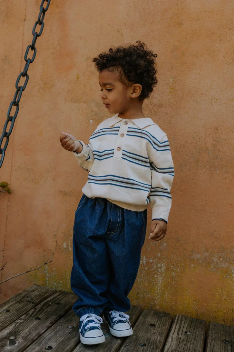 Polo Bambino a Righe Benny – Cotone 100% con Maniche Lunghe e Colletto Classico - immagine 2