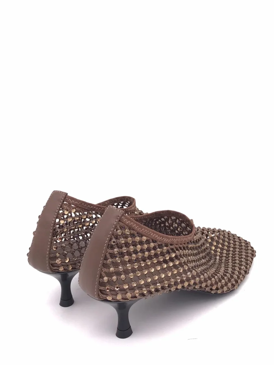 Scarpa accollata in rete strass marrone - immagine 4