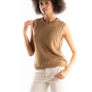 Gilet Maciva in maglia beige con strass
