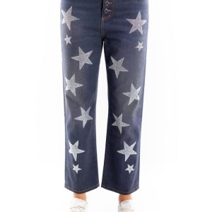 Jeans modello Loose con stelle strass