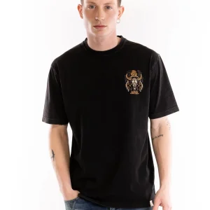 T-shirt uomo nera slavata stampa etnica