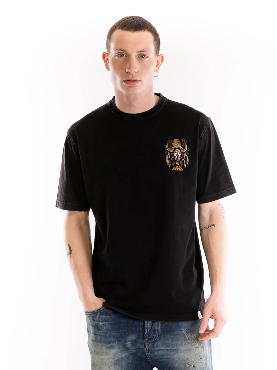 T-shirt uomo nera slavata stampa etnica - immagine 2