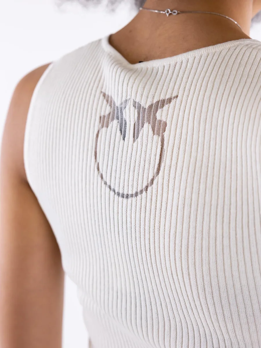Top smanicato Agner a costine bianco - immagine 7
