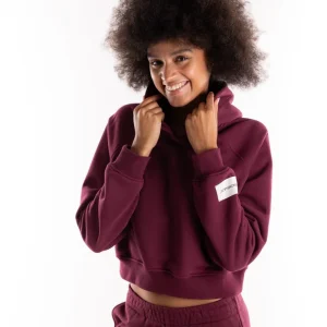 Felpa cappuccio crop con manica raglan bordeaux