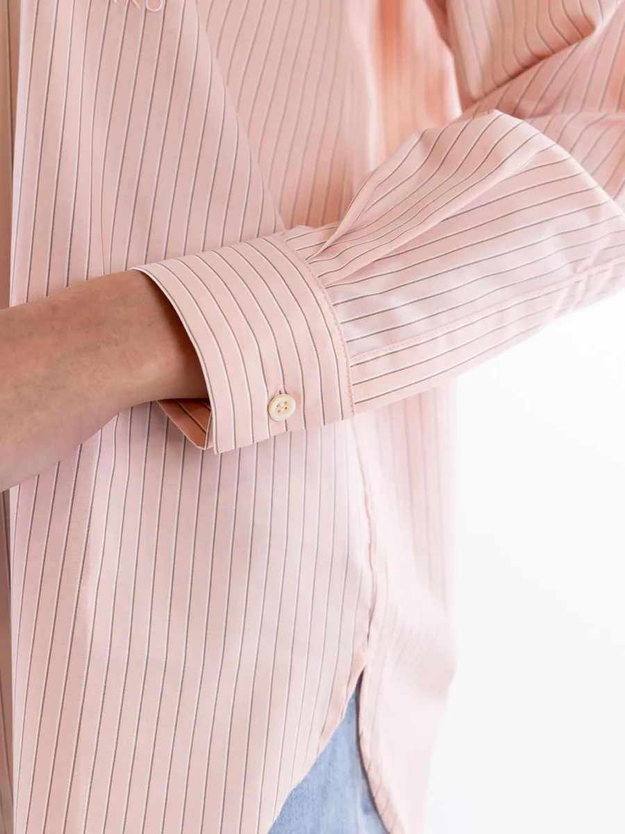 Camicia Bridport oversize in popeline a righe rosa-marrone - immagine 5