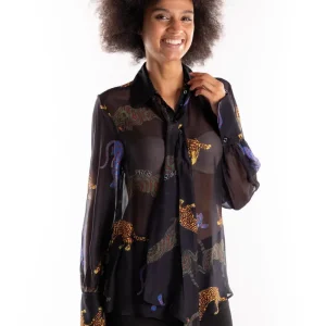 Camicia mista seta con stampa tribal panther
