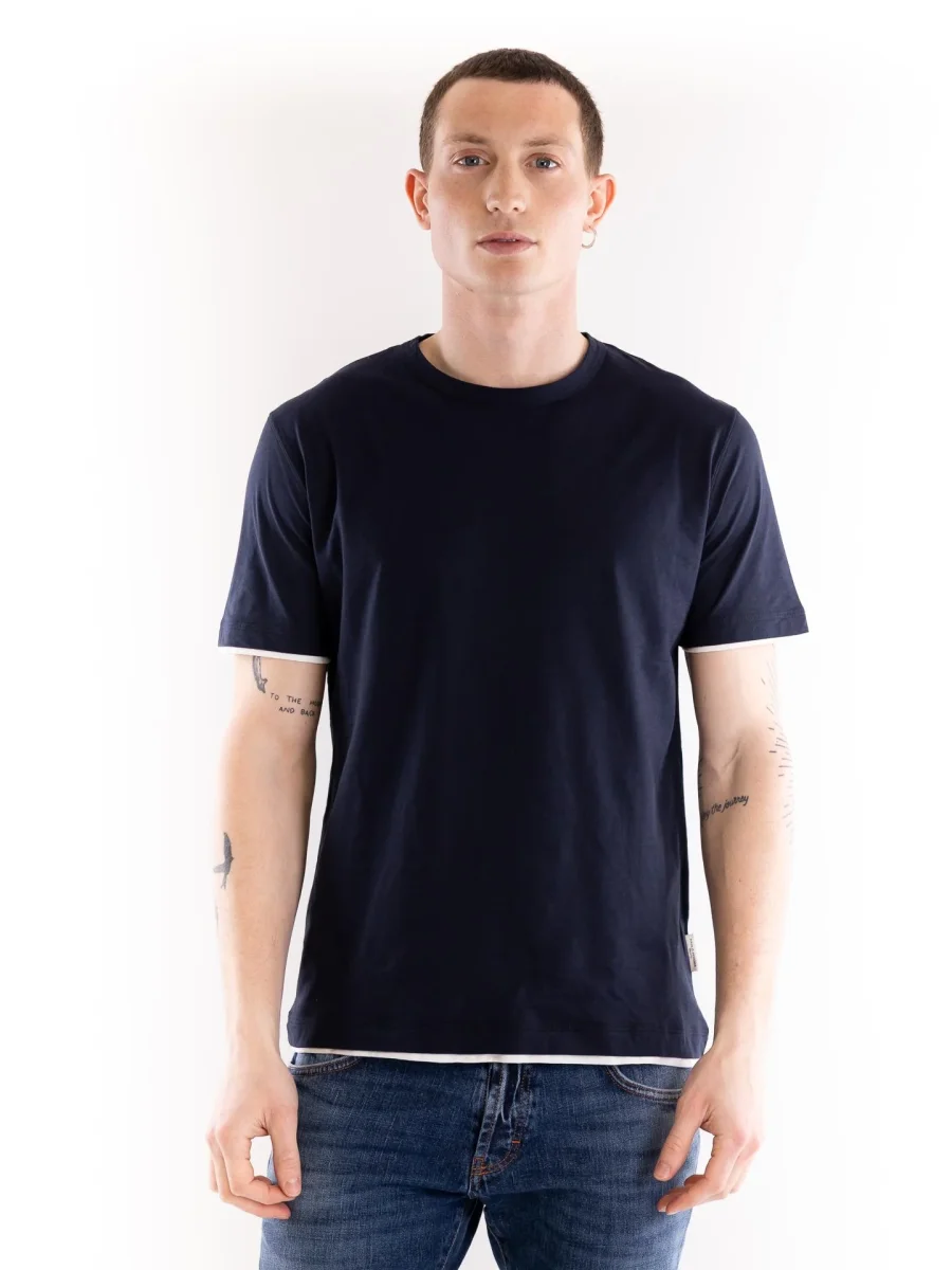 T-shirt uomo in jersey blu-bianco - immagine 2