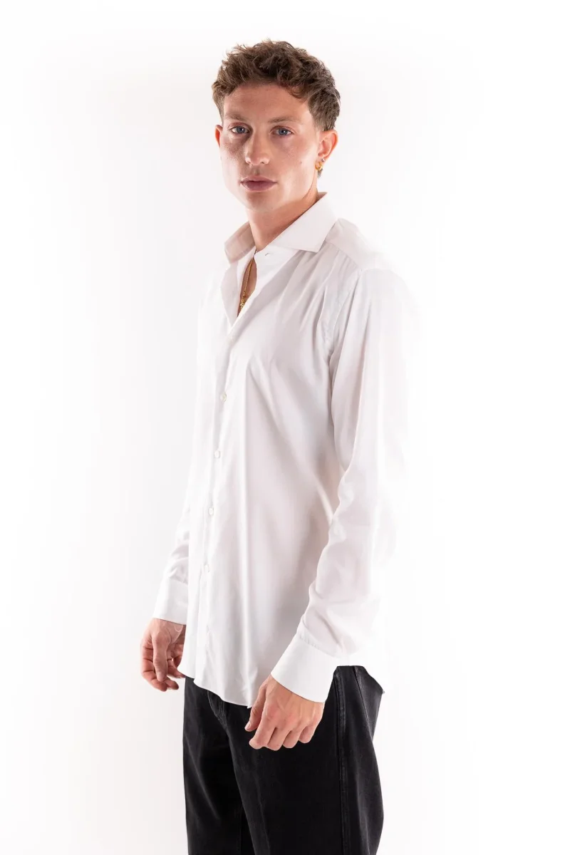 Camicia travel collo francese in oxford bianco - immagine 3