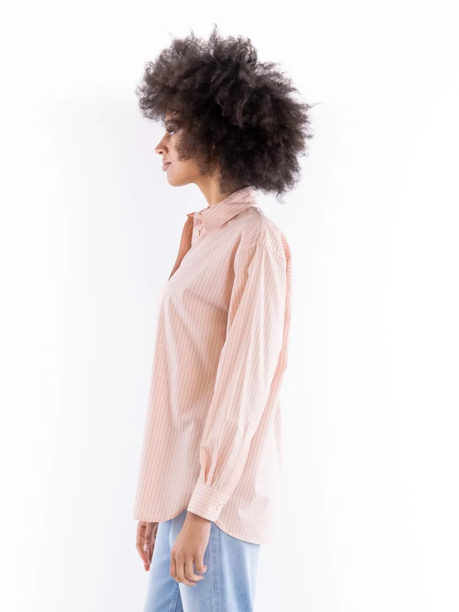 Camicia Bridport oversize in popeline a righe rosa-marrone - immagine 3