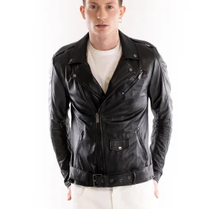 Chiodo uomo in pelle nera