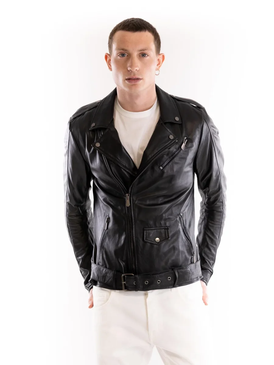 Chiodo uomo in pelle nera - immagine 2