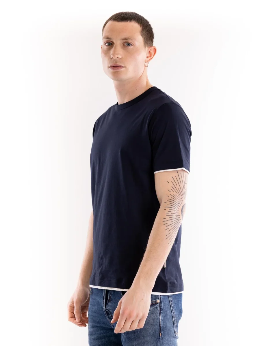 T-shirt uomo in jersey blu-bianco - immagine 3