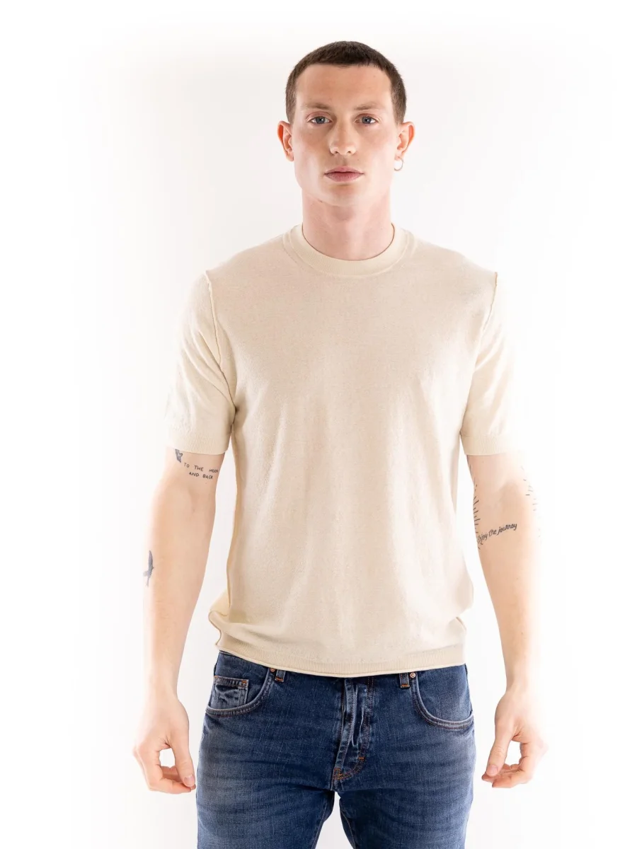 T-shirt uomo in filo lavorato panna