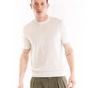 Maglia uomo girocollo in filo panna